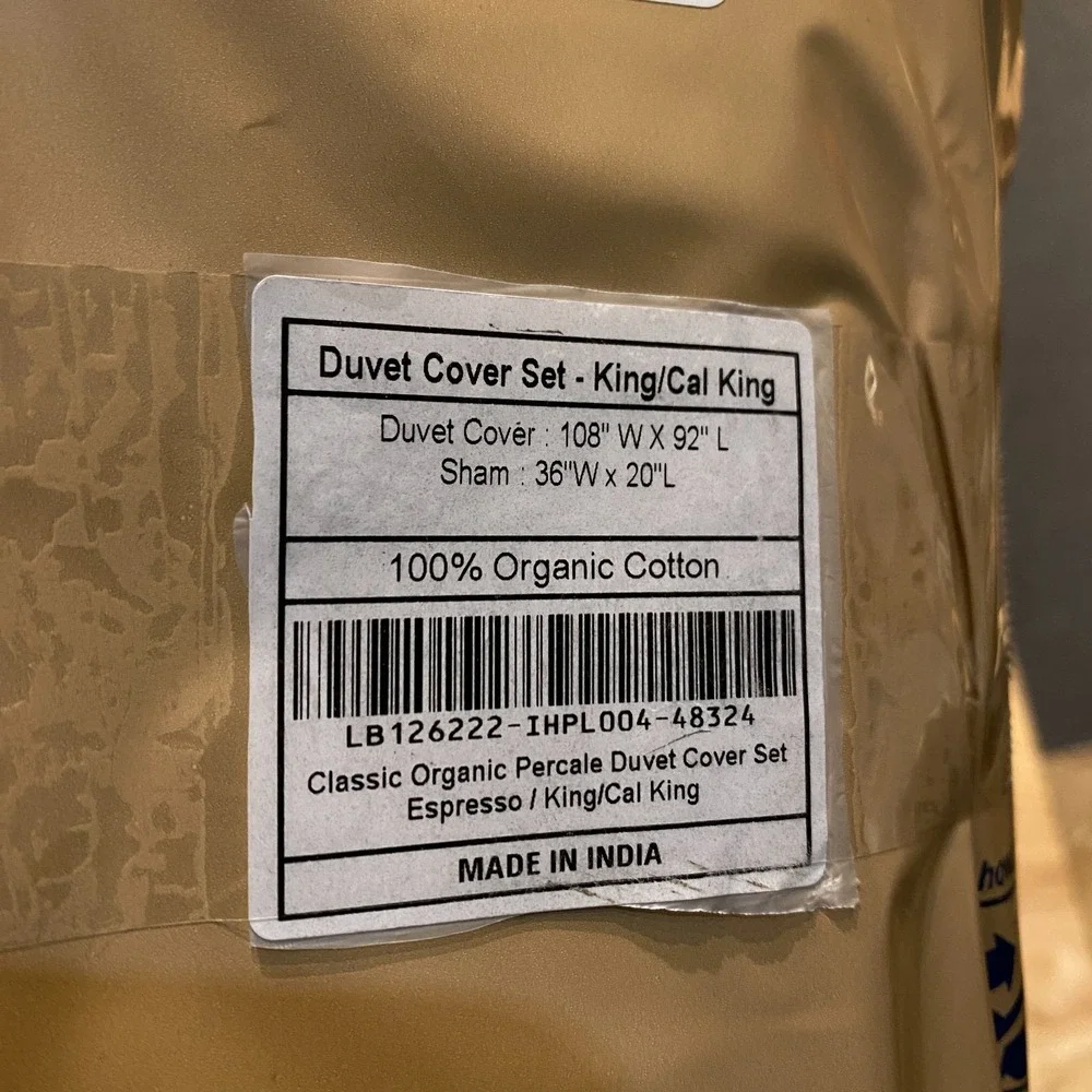 Quince Classic Organic Percale Duvet Cover Set Espresso King/California King NEW